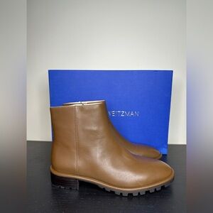 NEW Stuart Weitzman Maelie Leather Ankle Boot Bootie, Coffee, US 9B, MSRP $595